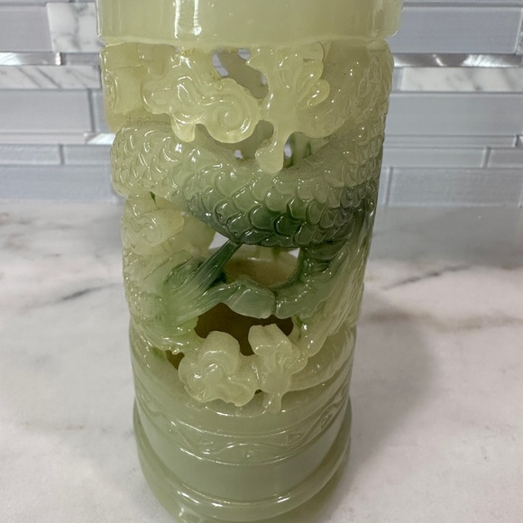 Chinese Carved Imitation Jadeite Candle / Pen Holder – Dragon Motif - Picture 4 of 9